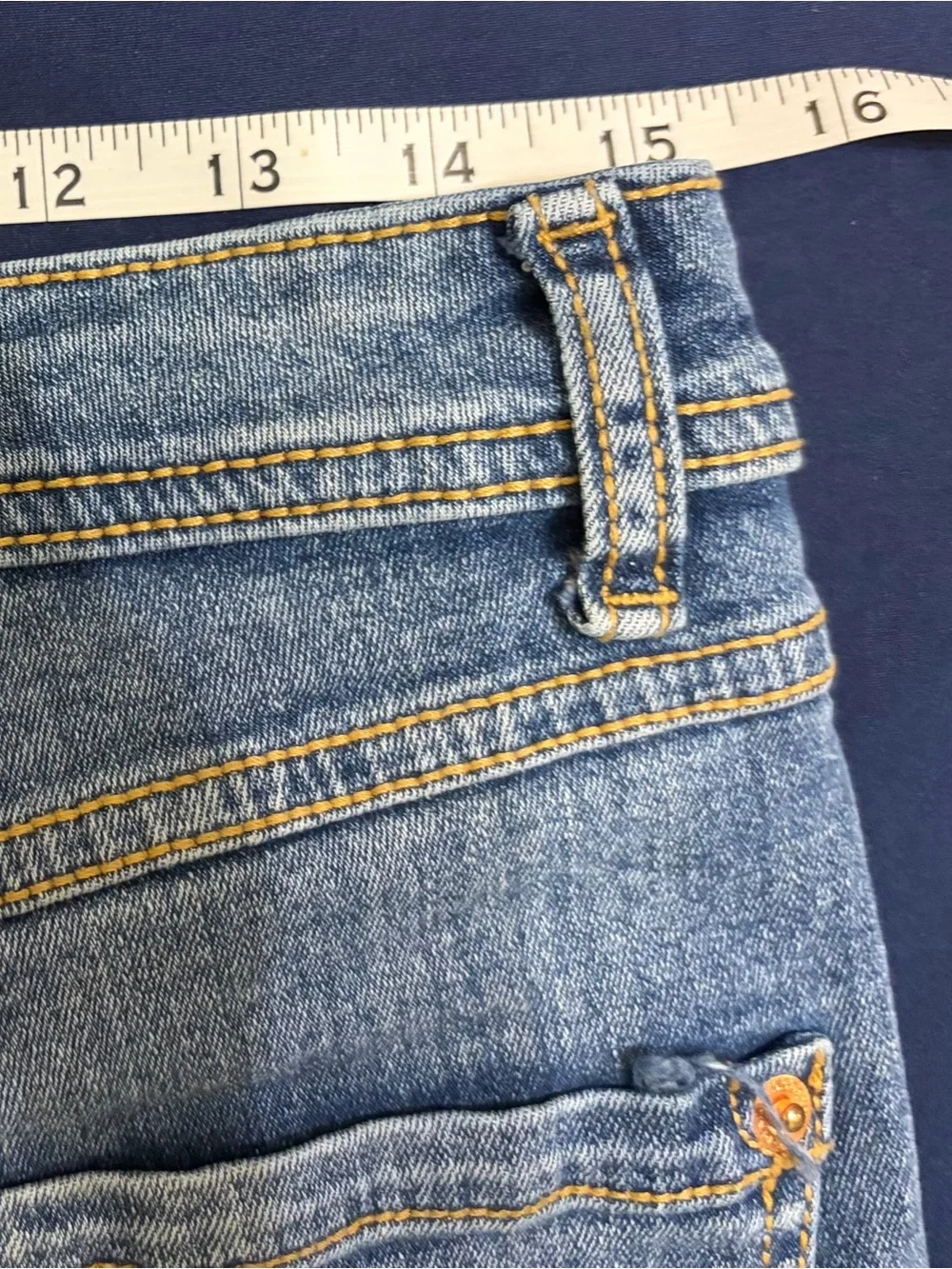 Womens Faded Blue Denim Bermuda Shorts with Indigo Trim Size 12